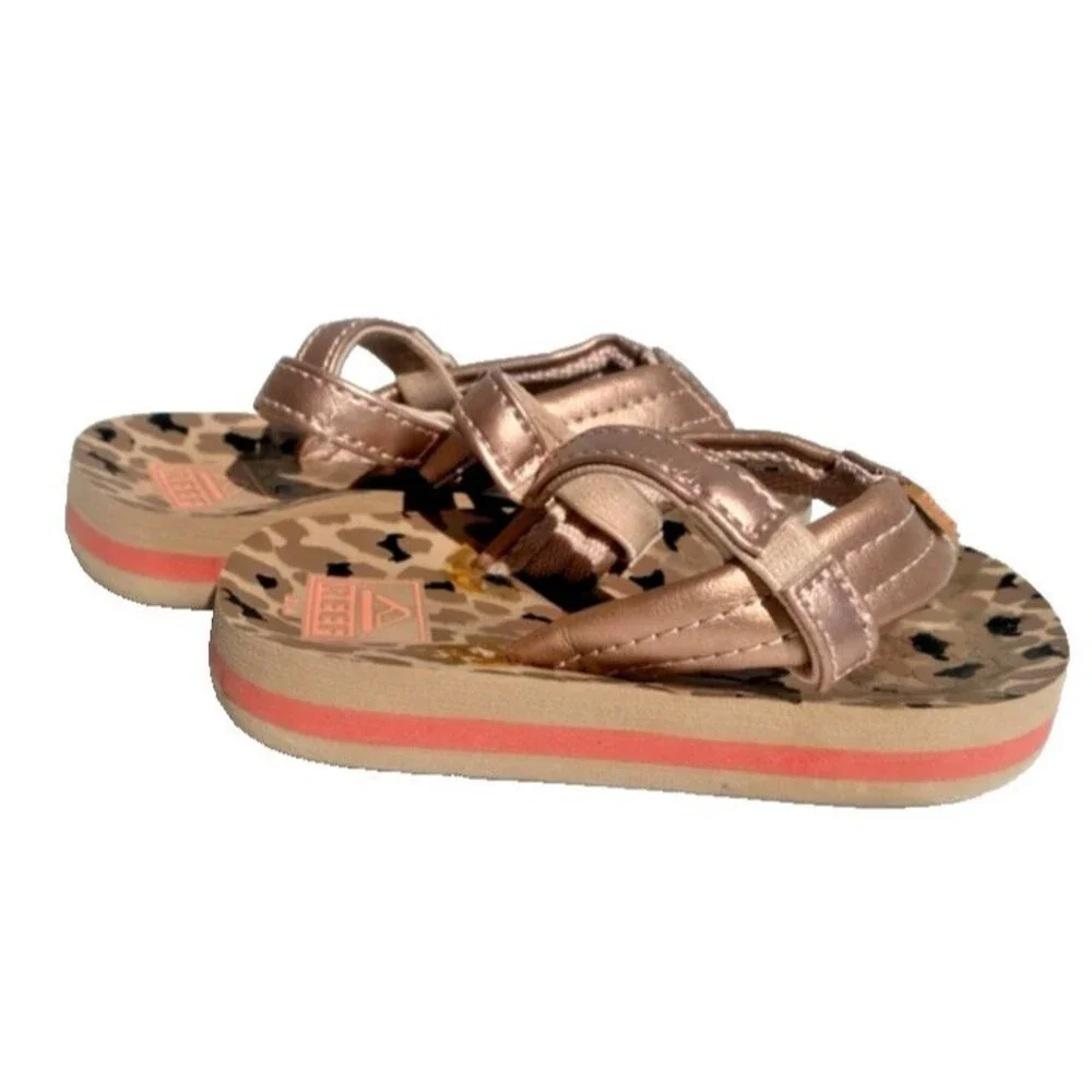 REEF Little Ahi Baby Girls Beach Pool Flip Flop Sandals w/ Strap Toddler Sz 3/4